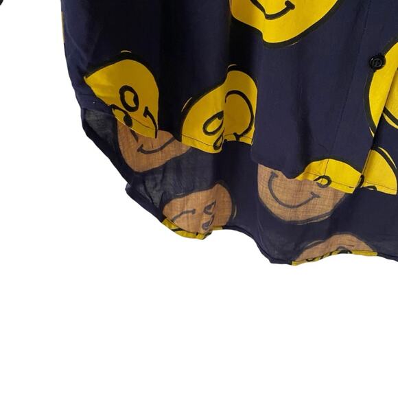 Lazy Oaf London Happy Face Navy Blue Yellow Button Down Shirt One Size o/s - Picture 4 of 9